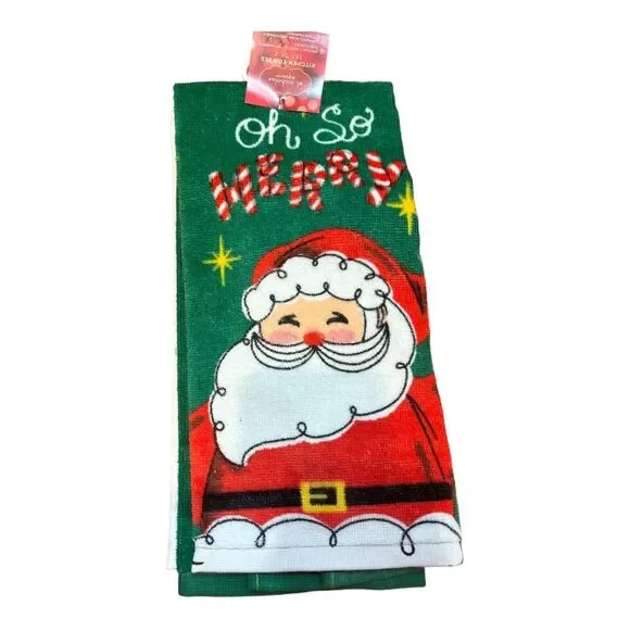 St Nicholas Square "Oh So MERRY" Kitchen Towel Set 15x26 Inches - Picture 2 of 5